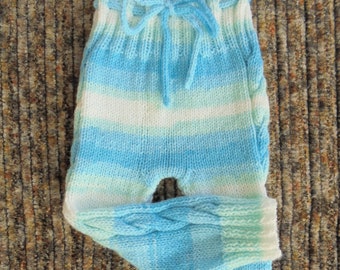Hand Knitted Baby Boy Girl Striped Pants With Pattern Made Of 100% Acrylic Blue White Mint Green Yarn For Age 3-7 Months Babies