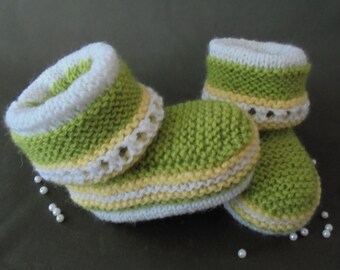 Hand Knit Baby Newborn Boy Girl Infant First Crib Shoes Booties Green Merino Wool Boots For Age 0-6 Months Babies Reborn Dolls