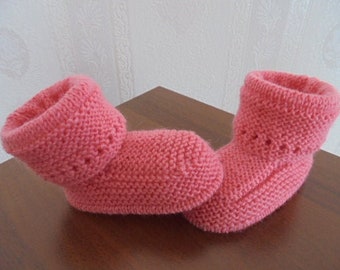 Hand Knit Baby Girl Newborn Infant Booties First Crib Shoes Peach Pink Merino Wool Boots For Age 0-6 Months Babies Reborn Dolls