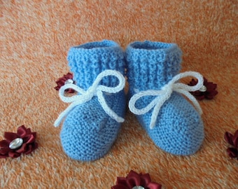 Hand Knit Baby Newborn Boy Girl Infant First Crib Shoes Booties Blue Merino Wool Boots For Age 0-6 Months Babies Reborn Dolls