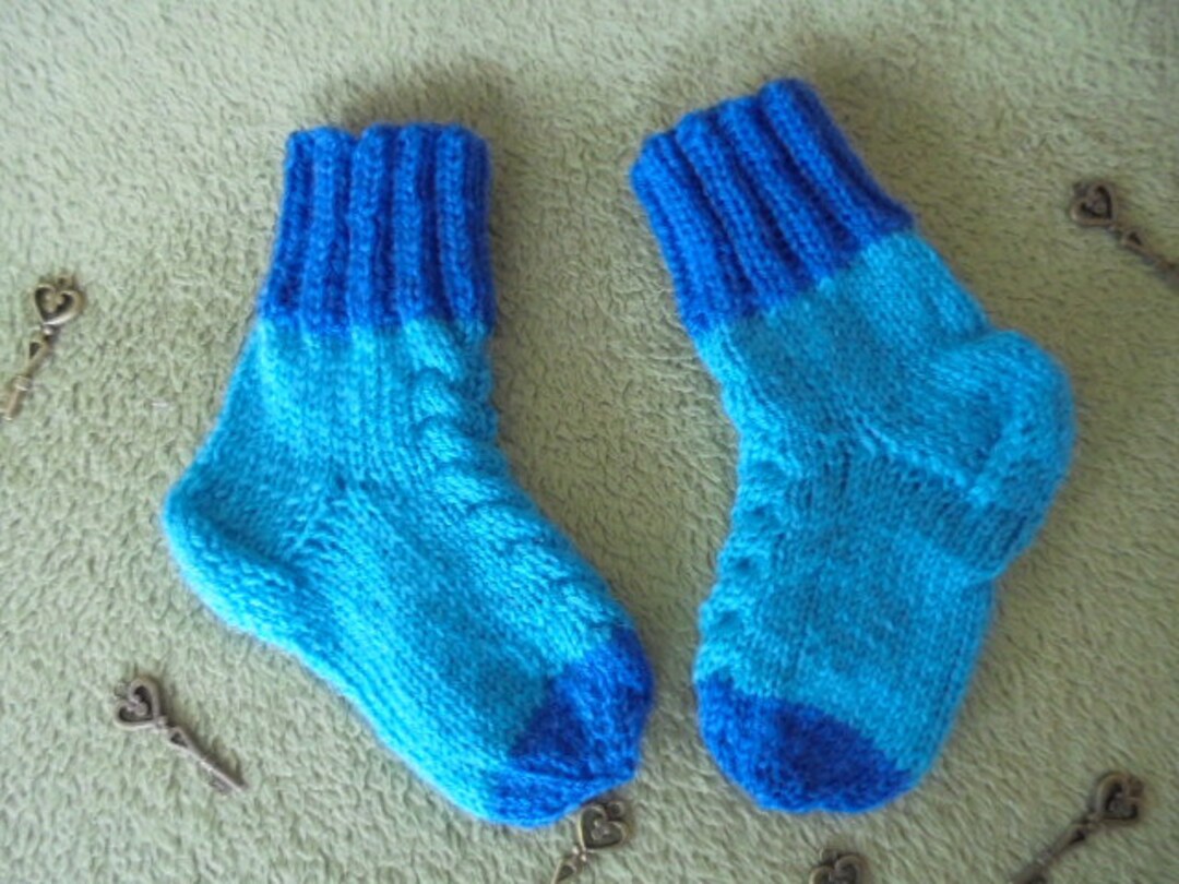 Blue - Kumaun Hand Knitted Acrylic Woolen Socks - Kids main image 1