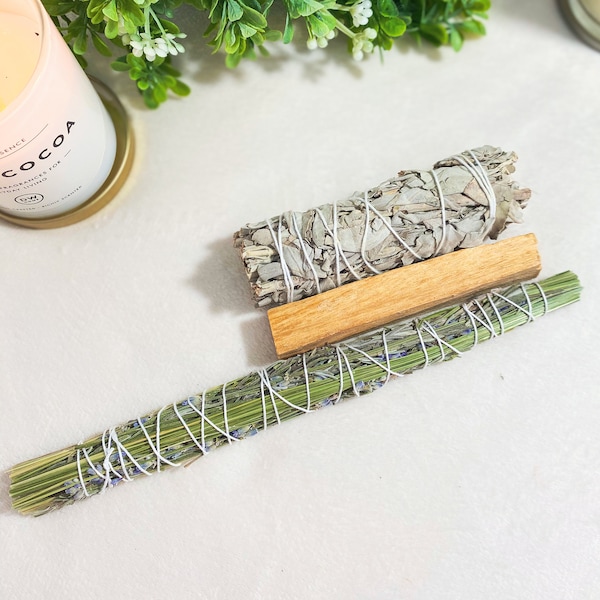 Sage Smudging Kit Palo Santo Sweetgrass Lion Paw Shell | Cleansing | Home Decor | Lavender