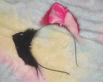 Black Pink Mismatch Kitten Ears Made To Order
