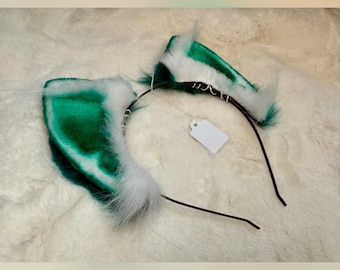 Phthalo Green And White Cat Ears For Cosplay Fashion Furry Festival