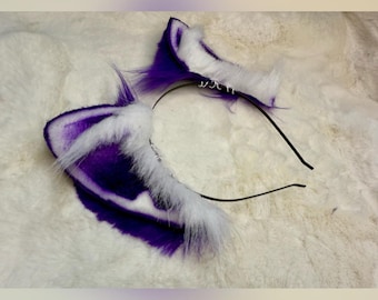 Purple And White Cat Ears For Cosplay Fashion Furry Festival