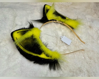 Black And Neon Yellow Cat Ears For Cosplay Fashion Furry Festival