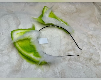 Green And White Cat Ears For Cosplay Fashion Furry Festival
