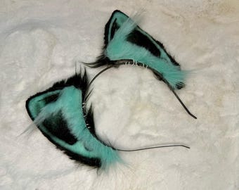 Mint And Black Cat Ears For Cosplay Fashion Furry Festival