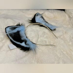 Pastel Blue And Black Cat Ears For Cosplay Fashion Furry Festival