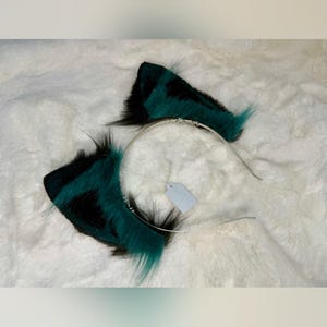 Green And Black Cat Ears For Cosplay Fashion Furry Festival