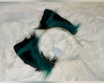 Green And Black Cat Ears For Cosplay Fashion Furry Festival
