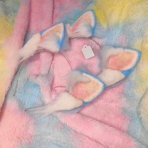 Blue And White Cat Ears Made To Order