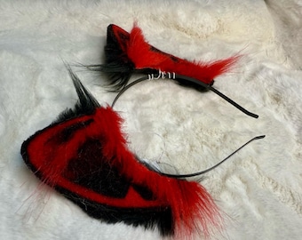 Red And Black Cat Ears For Cosplay Fashion Furry Festival