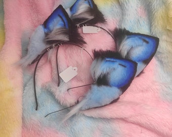 Black And Blue Cat Ears Made To Order