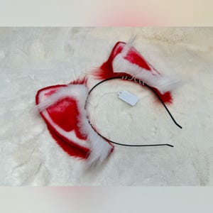 Red And White Cat Ears For Cosplay Fashion Furry Festival