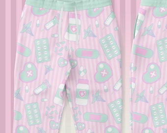 Yami Kawaii Joggers- Plus Size Pastel Goth Pants - Menhera Sweatpants Pastel Goth Clothing - Kawaii Sweats Guro Pink Rainbow