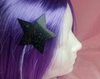 Giant Black Star Barrettes- Nu Goth Hair Clip- Pastel Goth Jewelry EGL Lolita Accessories- Rave Festival Star Barrettes Set