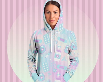 Yami Kawaii Hoodie Dress- Plus Pastel Goth Clothing Nu Goth Hoodie Sweatshirt Menhera Dress Creepy Cute Aesthetic Longline Hoodie Clothes