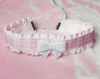 Pink Lolita Choker- Lace Choker Lolita Accessories Pink Coord- Pastel Goth Kawaii Collar- Bimbo Bow Necklace CGL DDLG