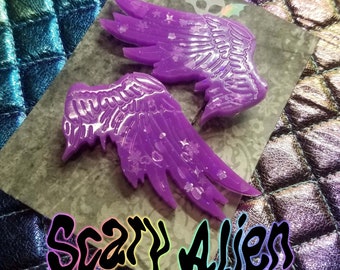 Angel Wings Barrettes Pack - Kawaii Magical Girl Cosplay Valkyrie - Goddess Halloween Costume Jewelry - Purple Glitter Wing Hermes Barrette