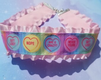 Pastel Goth Choker - Ribbon DDLG Choker Lace CGL Necklace- Lolita Accessories Kawaii Fairy Kei Jfashion