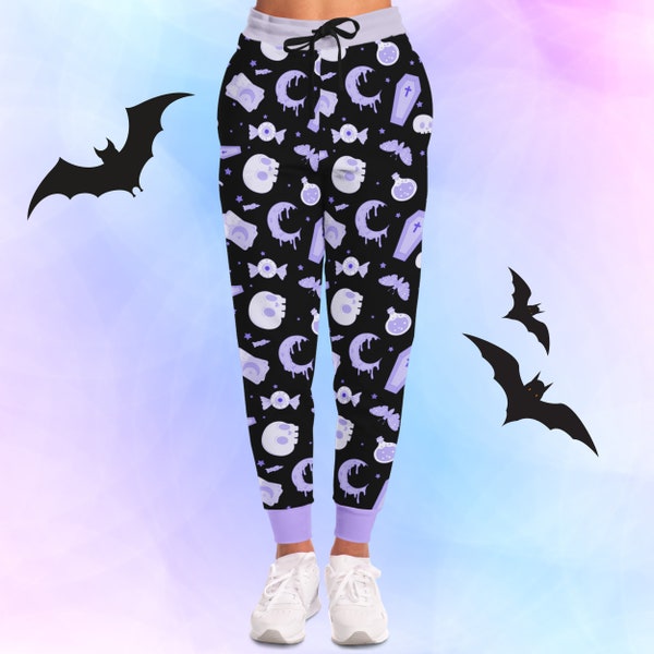 Spooky Purple Pastel Goth Joggers - Plus Size Goth Pants Creepy Cute Clothes Guro Kawaii Clothing Nu Goth Sweatpants