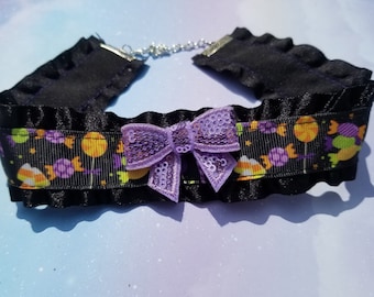 Halloween Band Halsband - Kawaii Halskette DDLG Kragen CGL - Lolita Zubehör - gruselige Nu Goth Schmuck Geschenk - Pastell Goth Schleife