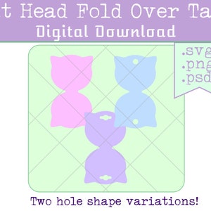 Cat Head Necklace or Bracelet Fold Over Tag Template - Digital Download - PNG SVG PSD Hang Tags Jewelry Display - Kawaii Cute Cat Hang Tags