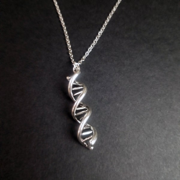 DNA Necklace- Double Helix Jewelry- Biology Necklace- Biologist Necklace- Simple Silver Nerdy Jewelry