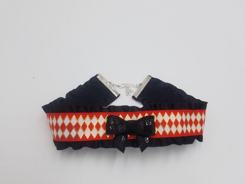 Gothic Circus Necklace Clown Cosplay Nu Goth Choker Harlequin Cosplay Pastel Goth Jewelry Circus Harlequin Ribbon Goth Choker