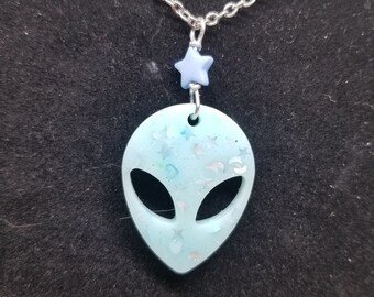 Alien Necklace- XFiles UFO Necklace- Aliens Resin Alien Head Space Jewelry