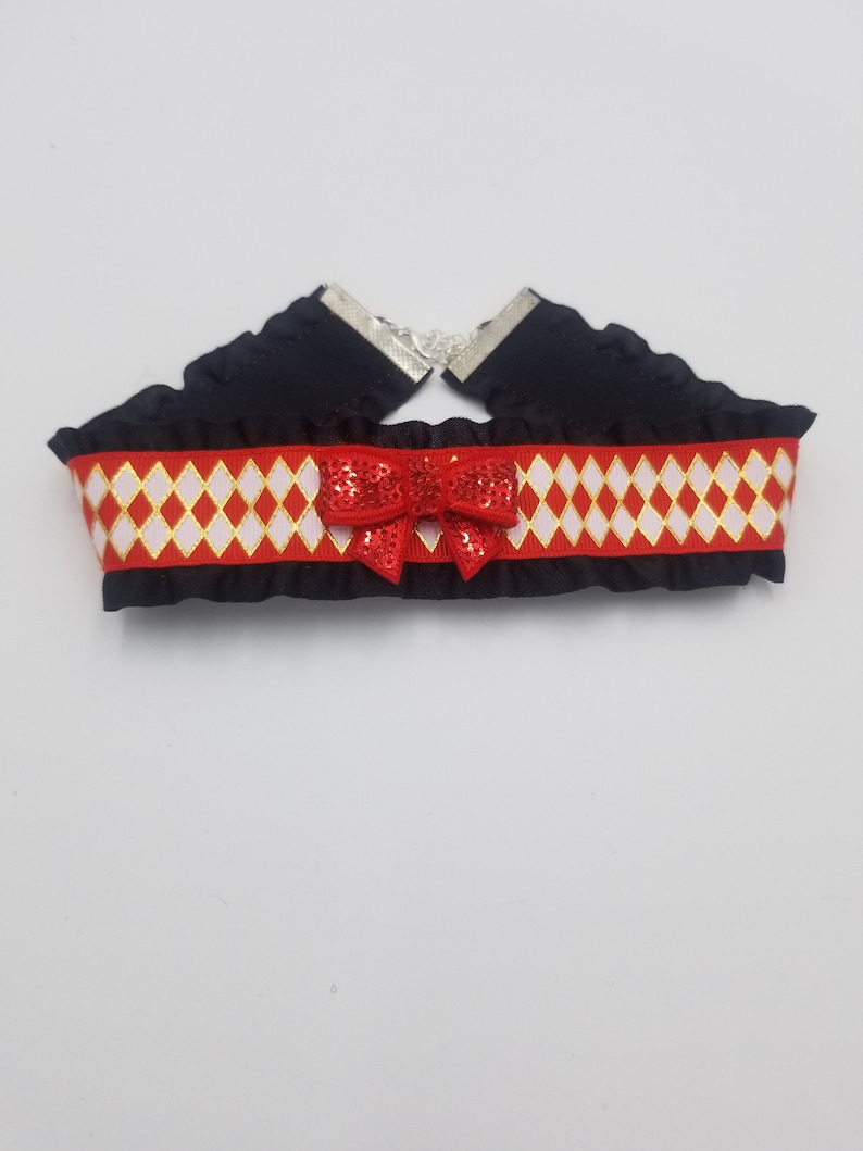 Gothic Circus Necklace Clown Cosplay Nu Goth Choker Harlequin Cosplay Pastel Goth Jewelry Circus Harlequin Ribbon Goth Choker