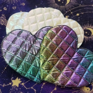 Schillernde Herz Ellenbogen Patches - holographische gesteppte Knie Pad - Nähen auf Kawaii Fee Kei Harajuku Decora Ästhetik - Pastell Goth Geschenke