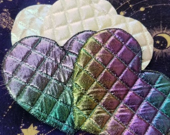 Iriserende Hart Elleboog Patches - Holografische Gewatteerde Knie pad - Naai op Kawaii Fairy Kei Harajuku Decora Esthetische - Pastel Goth Gifts