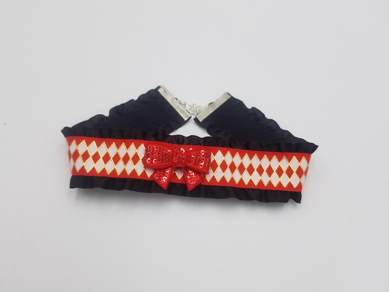 Gothic Circus Necklace Clown Cosplay Nu Goth Choker Harlequin Cosplay Pastel Goth Jewelry Circus Harlequin Ribbon Goth Choker