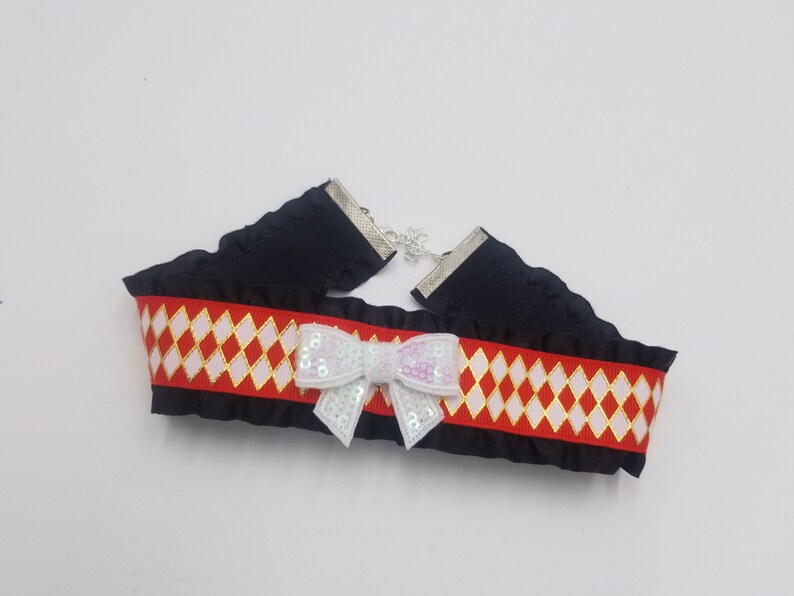 Gothic Circus Necklace Clown Cosplay Nu Goth Choker Harlequin Cosplay Pastel Goth Jewelry Circus Harlequin Ribbon Goth Choker