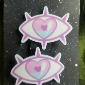 Yami Kawaii Heart Eye Barrette Set- Lightweight Pastel Goth Barrettes- Menhera Jewelry- Pastel Goth Hair Clips- Yume Medical