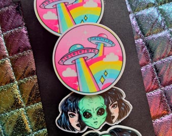 Set met buitenaardse ufo-speldjes - festivalsieraden - psychedelische rave-speldjes