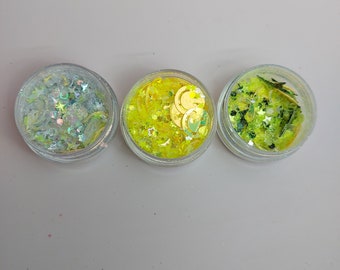 Smiley Face Chunky Glitter Set- Cosmetische Glitter Mix- Happy Face Glitter Mix- Neon Yellow Rave Glitter- Kawaii Glitter Sparkles