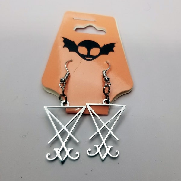 Sigil of Lucifer Earrings- Satanic Occult Dangle Earrings - Nu Goth Minimalist Earrings