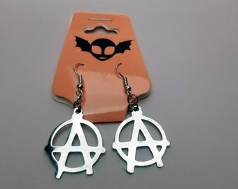 Anarchy Earrings- Anarchist Dangle Earrings - Leftwing Circle A Minimalist Earrings