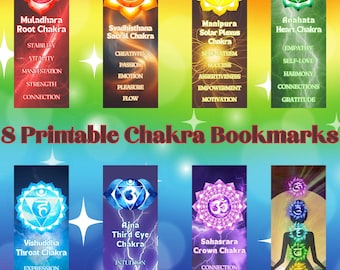 8 Printable Chakra Energy Bookmarks | Manifesting Visual Aid | Spirituality | Instant Digital Download | Print and Cut Bookmark Bundle