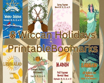 8 Printable Wiccan Holiday Bookmarks | Pagan religion | Spirituality | Manifesting | Instant Digital Download Set | Print and Cut Bundle