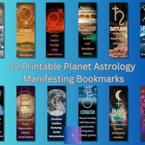 12 Marcadores de Planetas Imprimibles | Ayuda visual para la manifestación | Carta Astral | Set de Descarga Digital Instantánea | Astrología | Paquete para Imprimir y Cortar