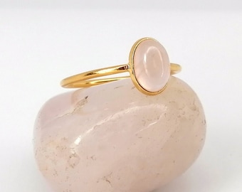 Rose quartz silver and gold super thin gemstone ring | Subtle ring with Natural quartz gemstone | Sterling Silver and Gold Vermeil