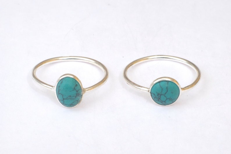 Turquoise super thin gemstone ring | Subtle ring with round / oval gemstone | Sterling Silver 