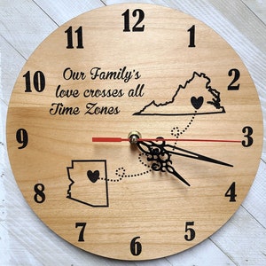 Personalized clock, Time zone clock, Personalized Clock, wedding gift, anniversary gift, home decoration, wall hanging, laser engraved clock