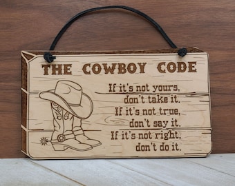Cowboy Code Sign: Maple Wood Western Decor