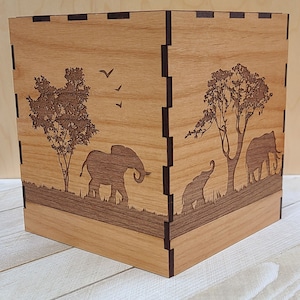 Laser Engraved Wood Tissue Box Cover Square /Elephant Tissue Holder/ wooden Tissue box holder/tissue box cover/tissue box cover square