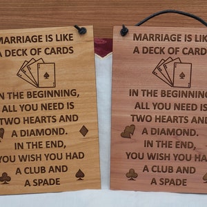 marriage plaques, Custom laser engraved ,funny, wedding gift, anniversary gift, Valentines gift, wooden plaque, custom wood plaque.